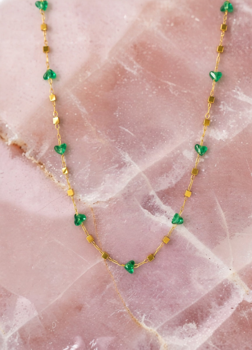 Collier Cœur Vert Émeraude - Kimi🌟