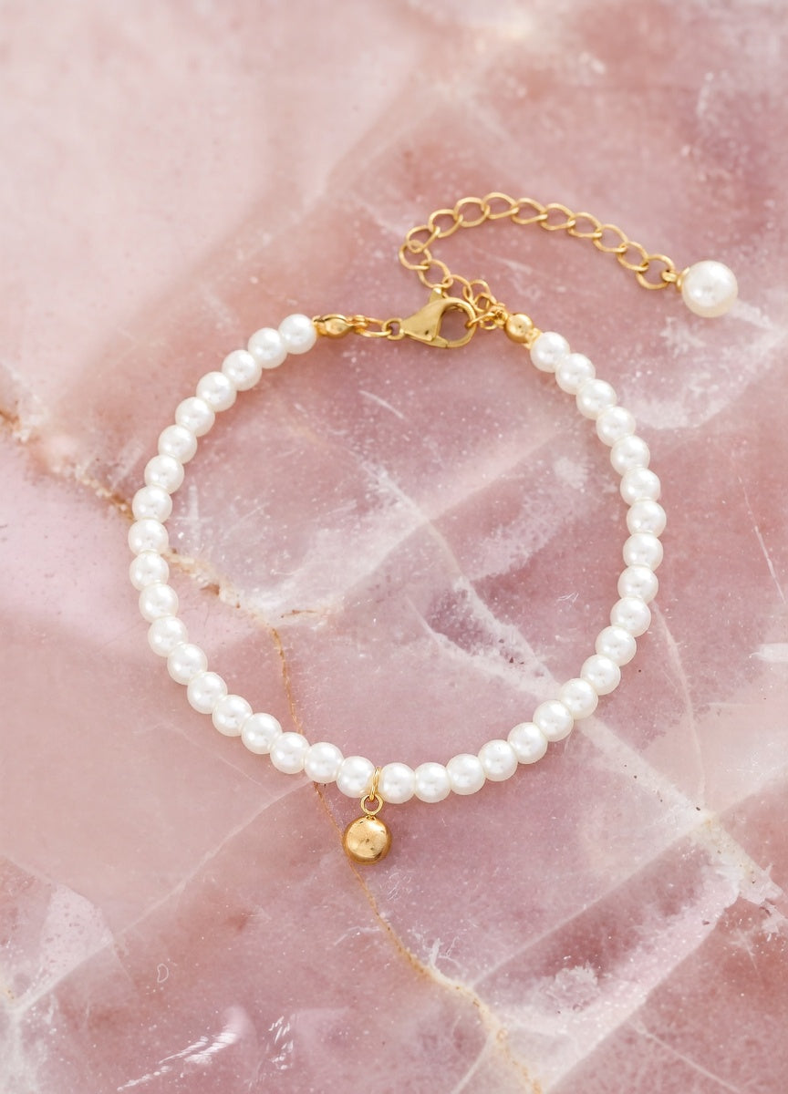 🌸 Bracelet Perles Blanches &amp; Pendentif - Kimi 🌸