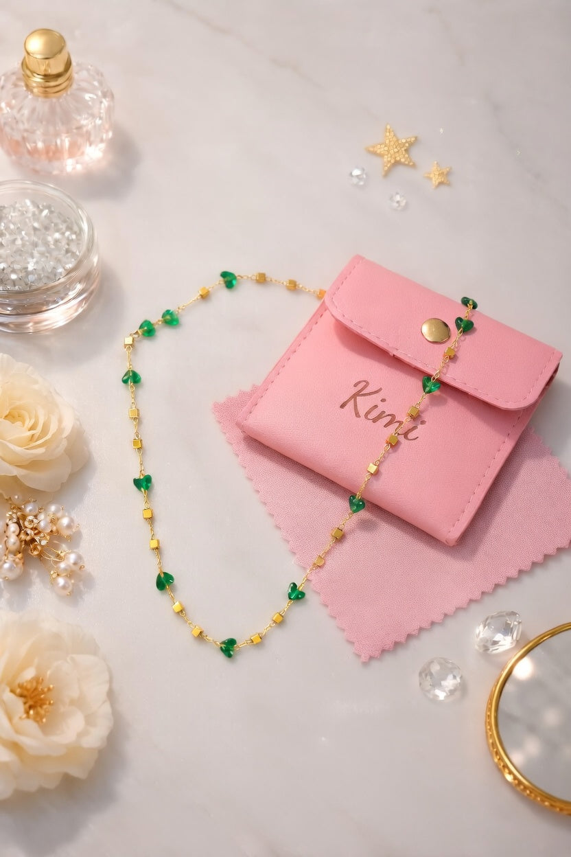 Collier Cœur Vert Émeraude - Kimi🌟