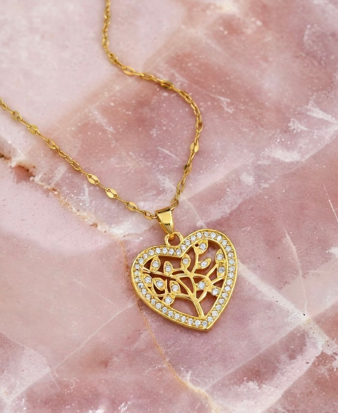 Collier cœur arbre de vie Kimi Bijoux - Acier inoxydable doré + strass ✨