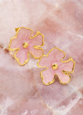 Boucles d’oreilles fleurs roses marbrées Kimi Bijoux - Acier inoxydable doré ✨