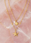 Collier double étoile; coquillage Kimi Bijoux - Acier inoxydable doré ✨