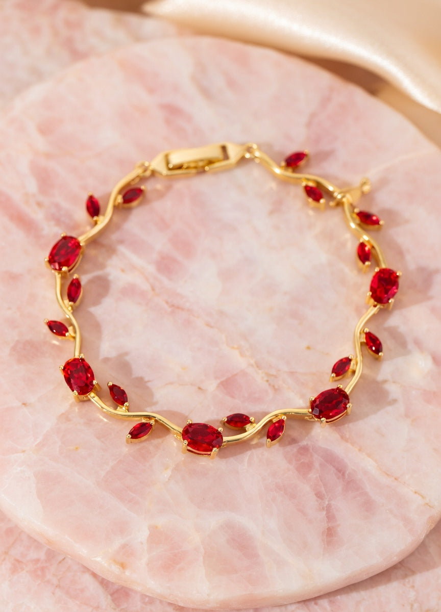 Bracelet vignes rubis Kimi Bijoux - Acier inoxydable doré ✨
