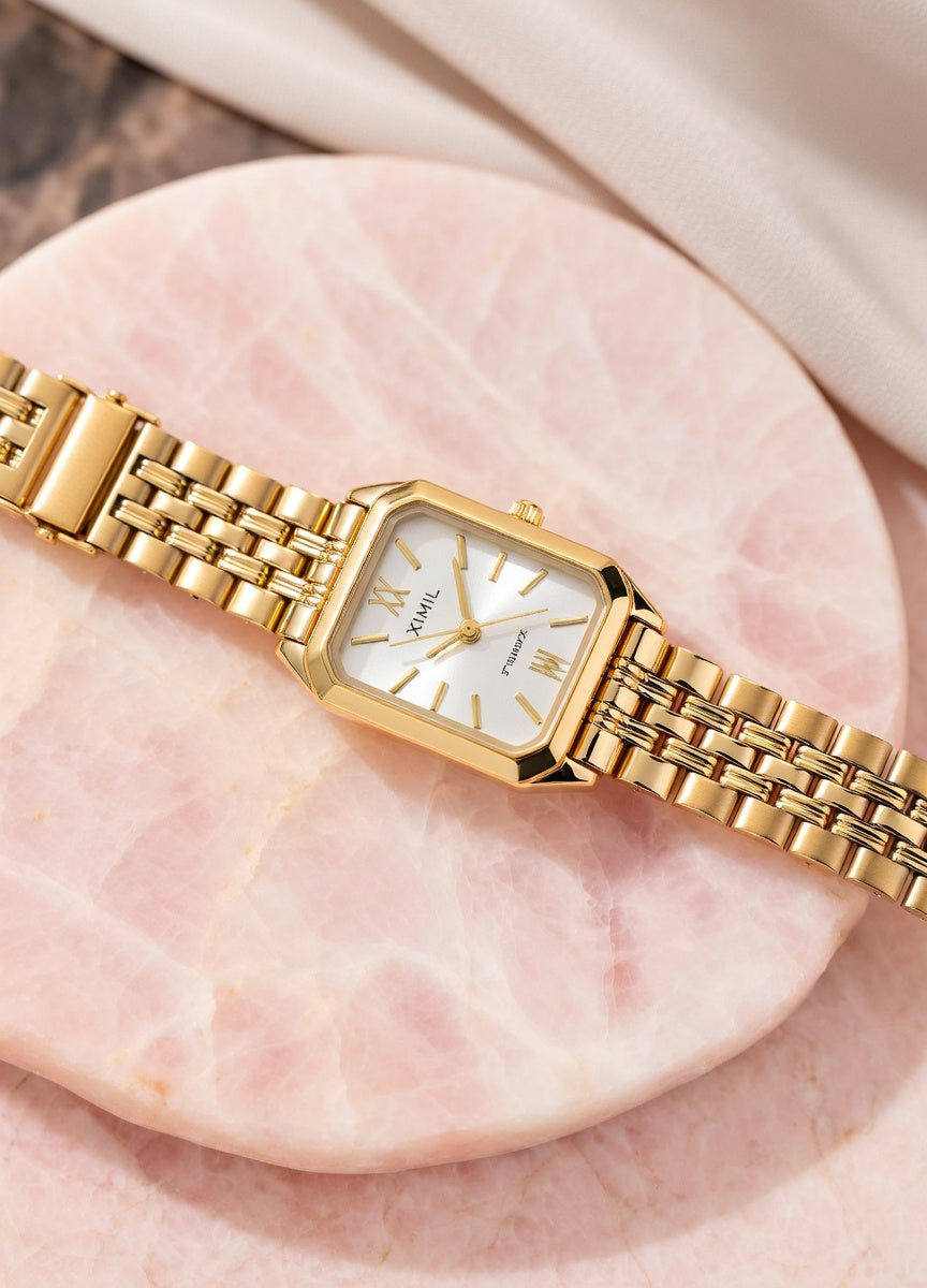 Montre dorée rectangulaire Kimi - Acier inoxydable ✨