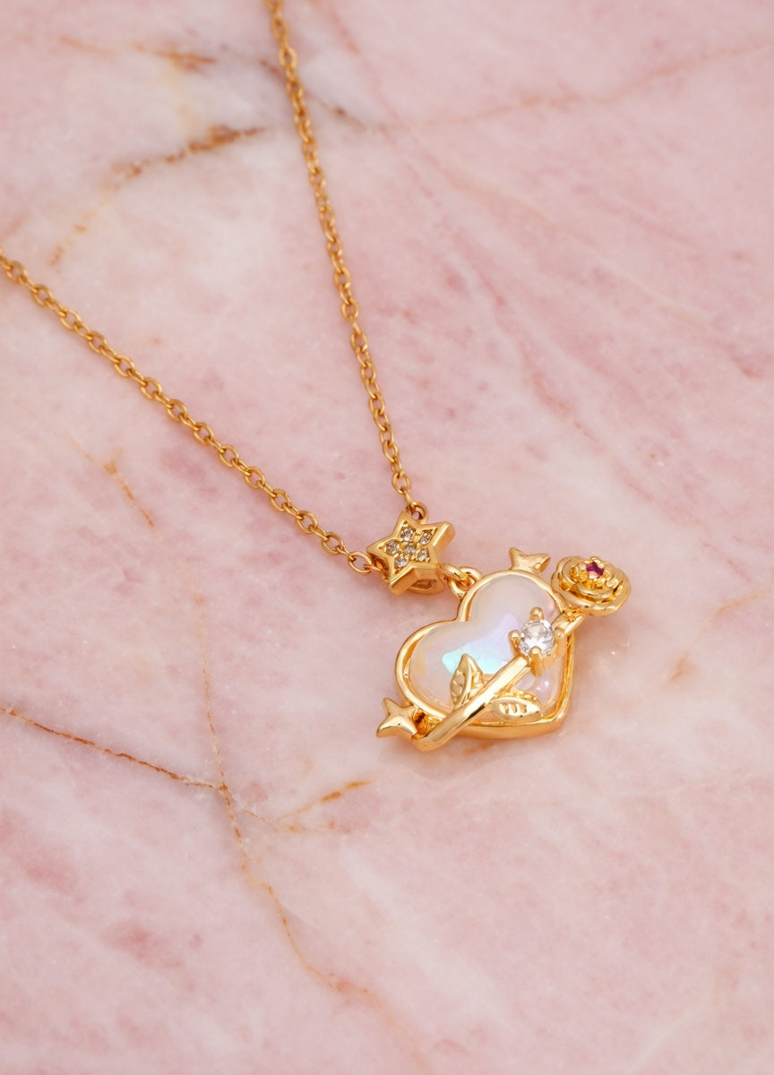 Collier cœur flèche; rose Kimi Bijoux - Acier inoxydable doré ✨