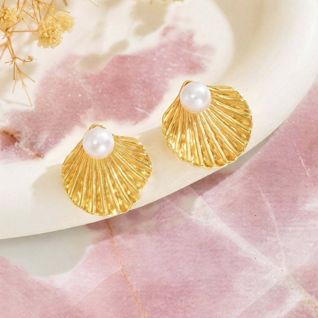 Boucles d’oreilles coquillages perles Kimi Bijoux - Acier inoxydable doré ✨