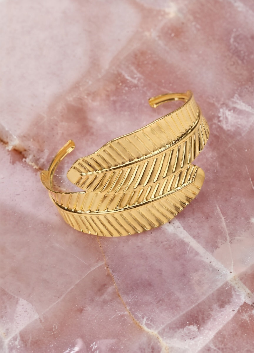 Bracelet manchette plume dorée Kimi Bijoux - Acier inoxydable ✨