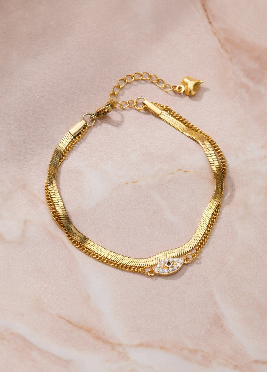 Bracelet chaîne serpent œil protecteur Kimi Bijoux - Acier inoxydable doré ✨