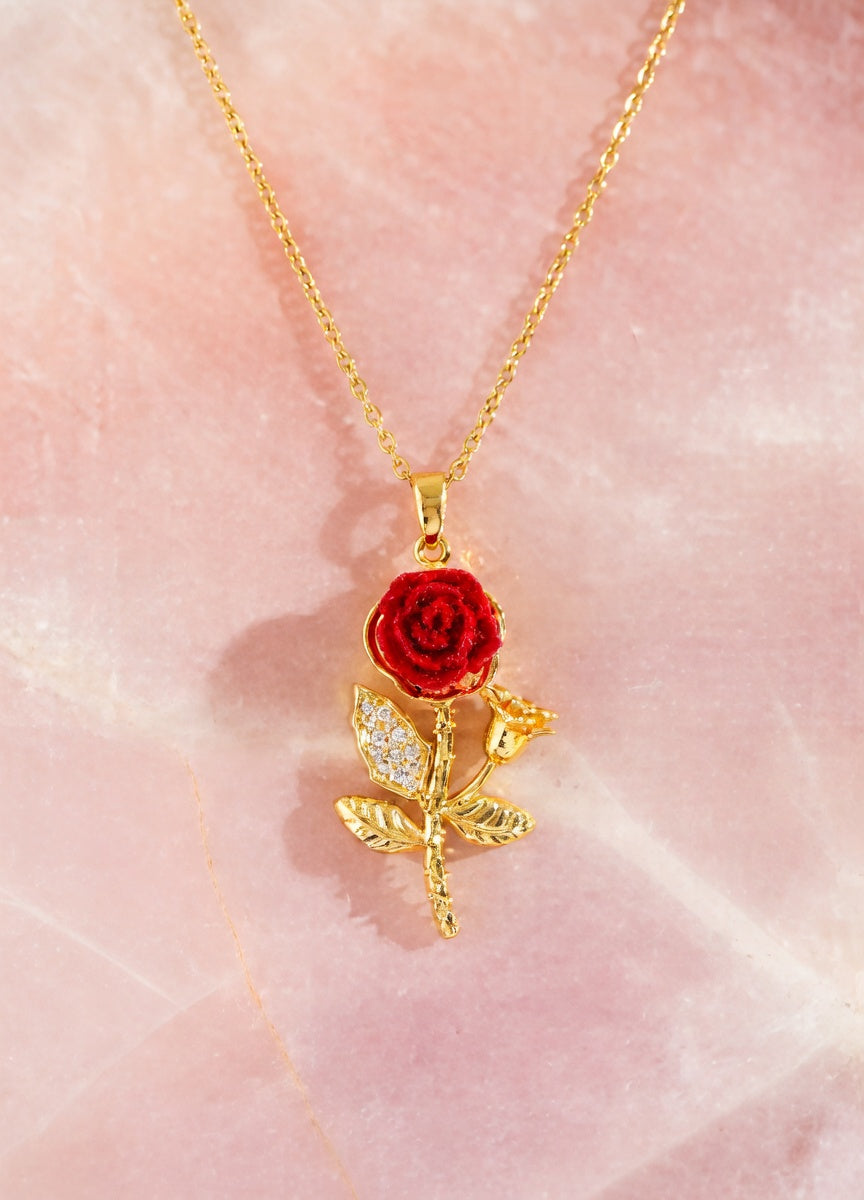 Collier rose rouge 3D Kimi Bijoux - Acier inoxydable doré ✨