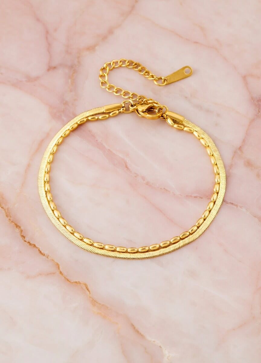 Bracelet doré double rang chaîne serpent Kimi Bijoux - Acier inoxydable ✨