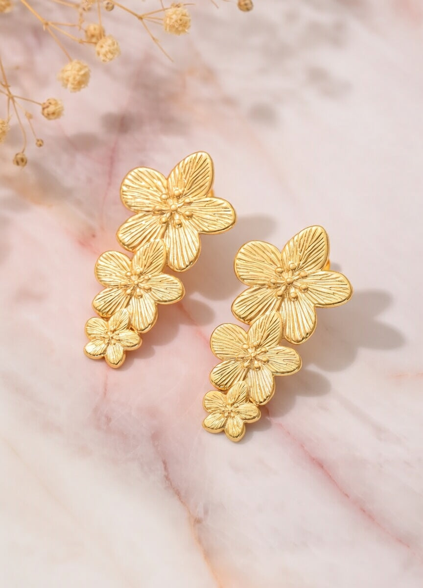 Boucles d’oreilles cascade fleurs dorées Kimi Bijoux - Acier inoxydable ✨