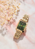 Montre dorée rectangulaire cadran vert Kimi- Acier inoxydable ✨