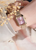 Montre dorée rectangulaire cadran rose nacré Kimi - Acier inoxydable ✨